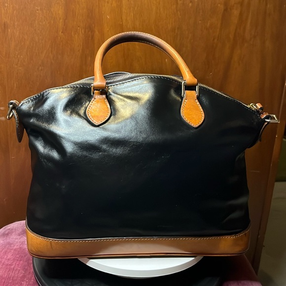 Dooney & Bourke Satchel Smooth leather Black/ brown dome top excellent cond. - Picture 7 of 17
